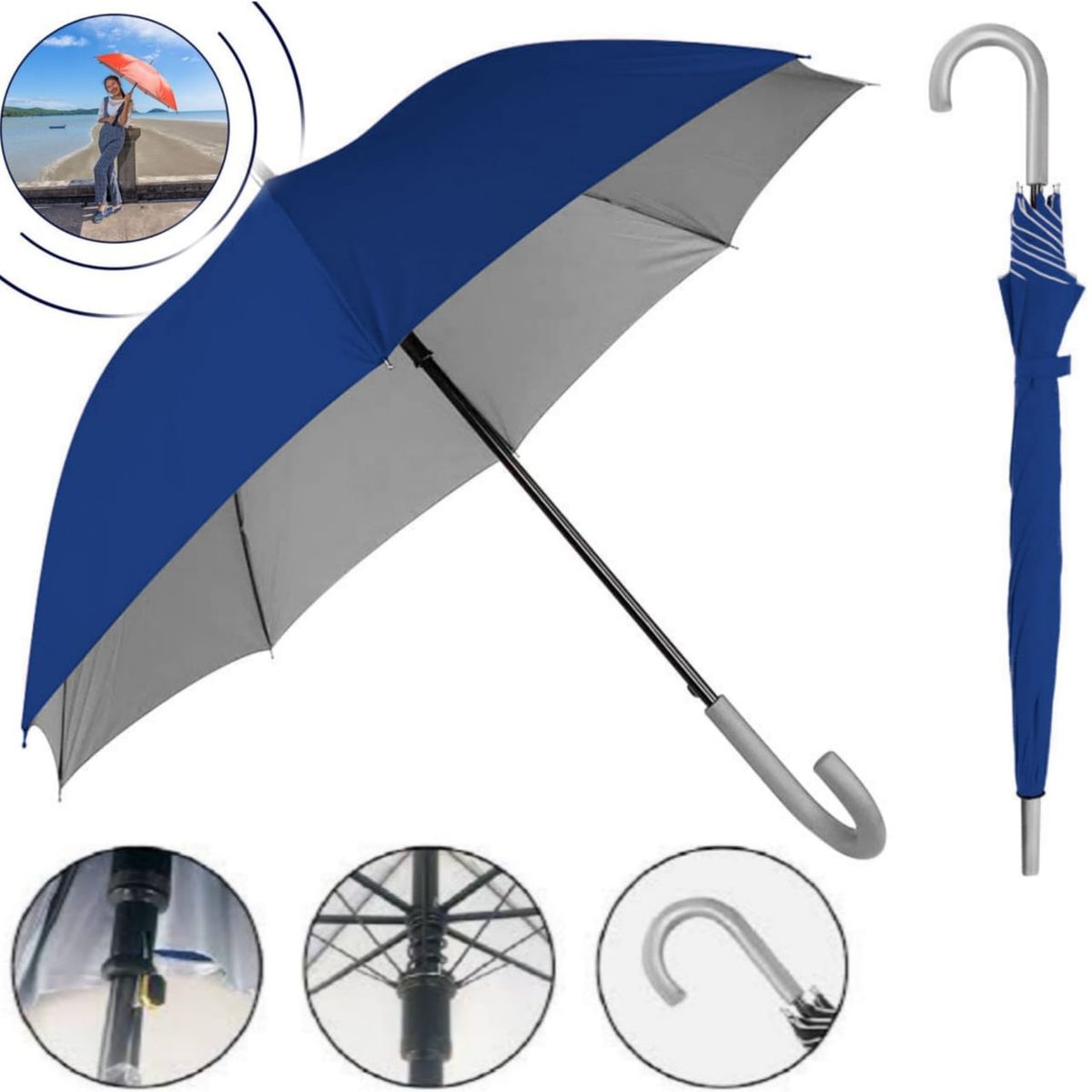 GENERICO - Sombrilla Paragua con protector UV para SOL y Lluvia