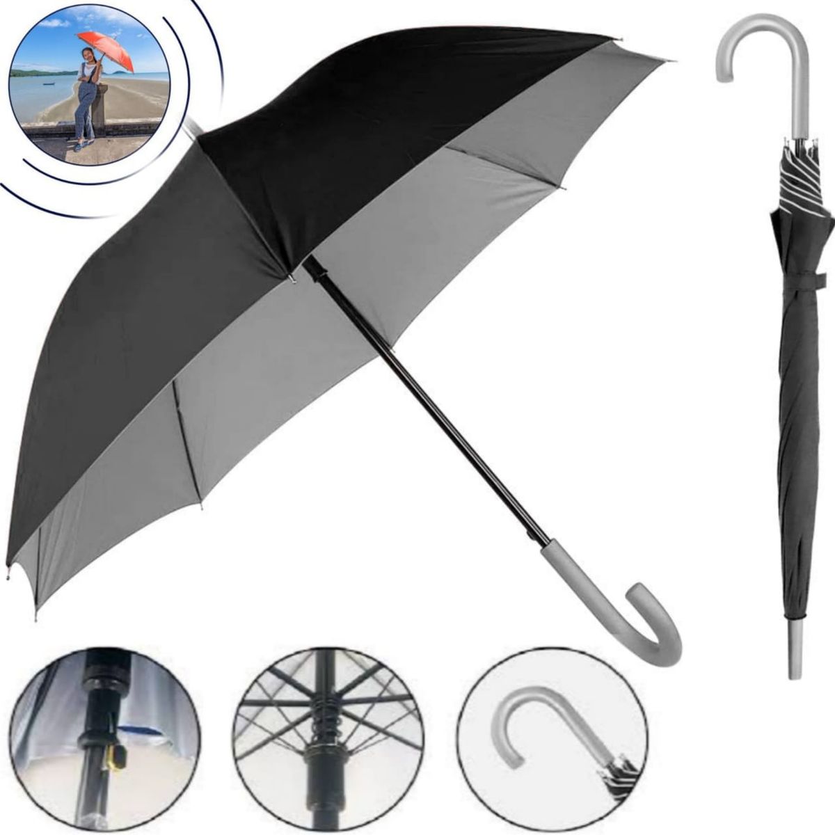 GENERICO - Sombrilla Paragua con protector UV para SOL y Lluvia