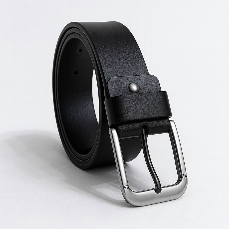 GENERICO - CORREA DE CUERO NEGRO HEBILLA PESADA