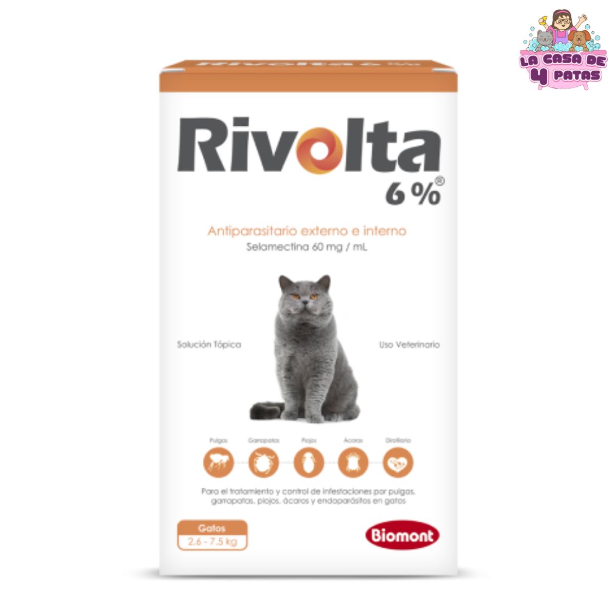 GENERICO - Antipulgas y Antiparasitario RIVOLTA 6% (2.6 a 7.5 kg)
