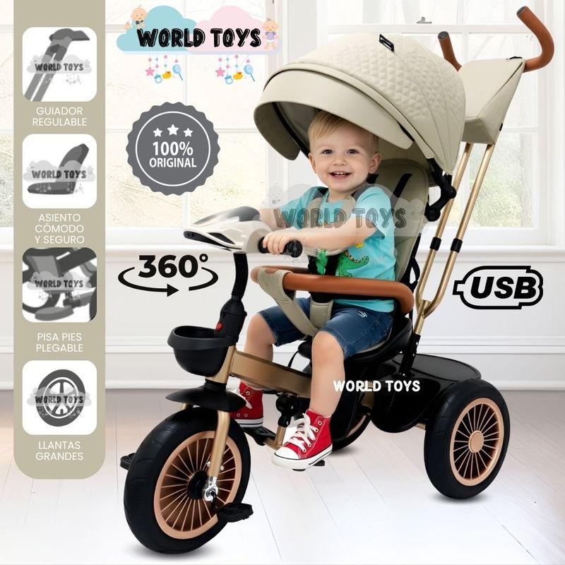 KIDS - Triciclo Guiador «LUCIAN II» con Bluetooth Beige