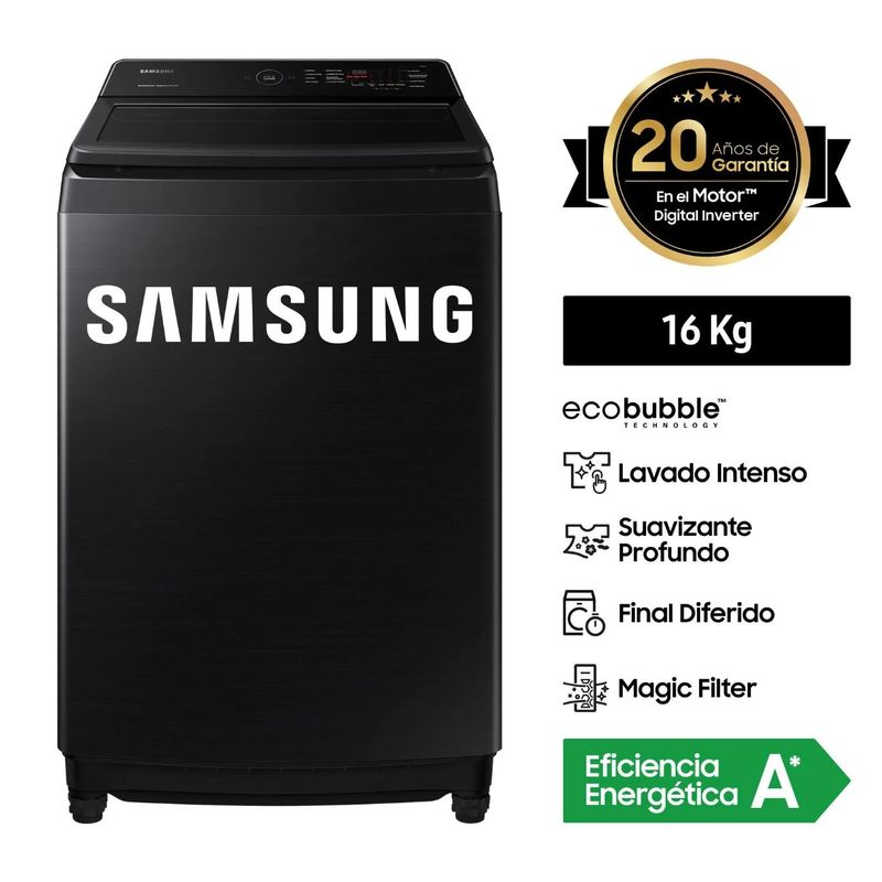 SAMSUNG - Lavadora Samsung 16KG  WA16CG6441BV Negra Smart EcoBubble