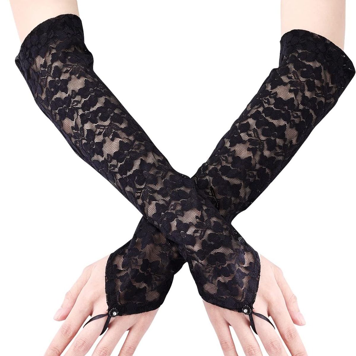 GENERICO - GUANTES LOLITAS NEGRO CON ENCAJES