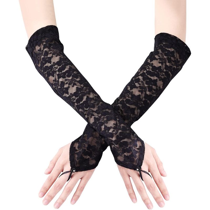 GENERICO - GUANTES LOLITAS NEGRO CON ENCAJES