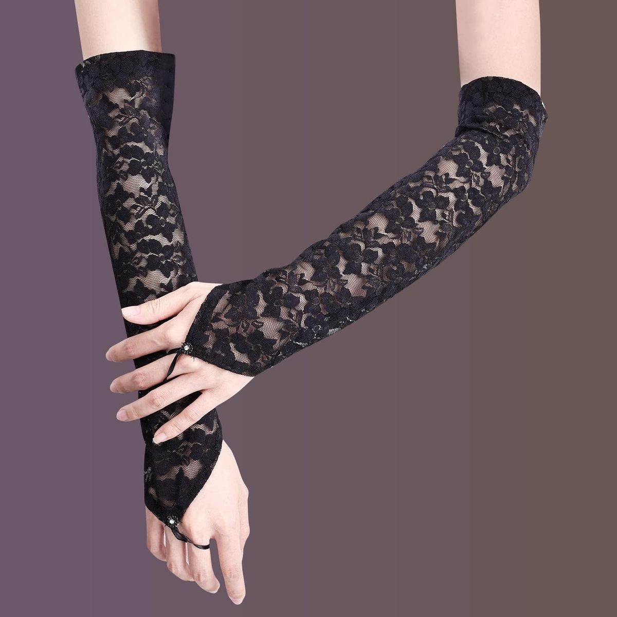 GENERICO - GUANTES LOLITAS NEGRO CON ENCAJES