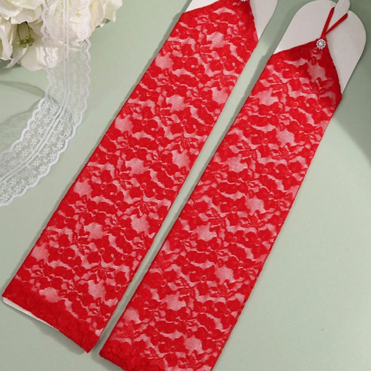 GENERICO - GUANTES LOLITAS ROJO CON ENCAJES