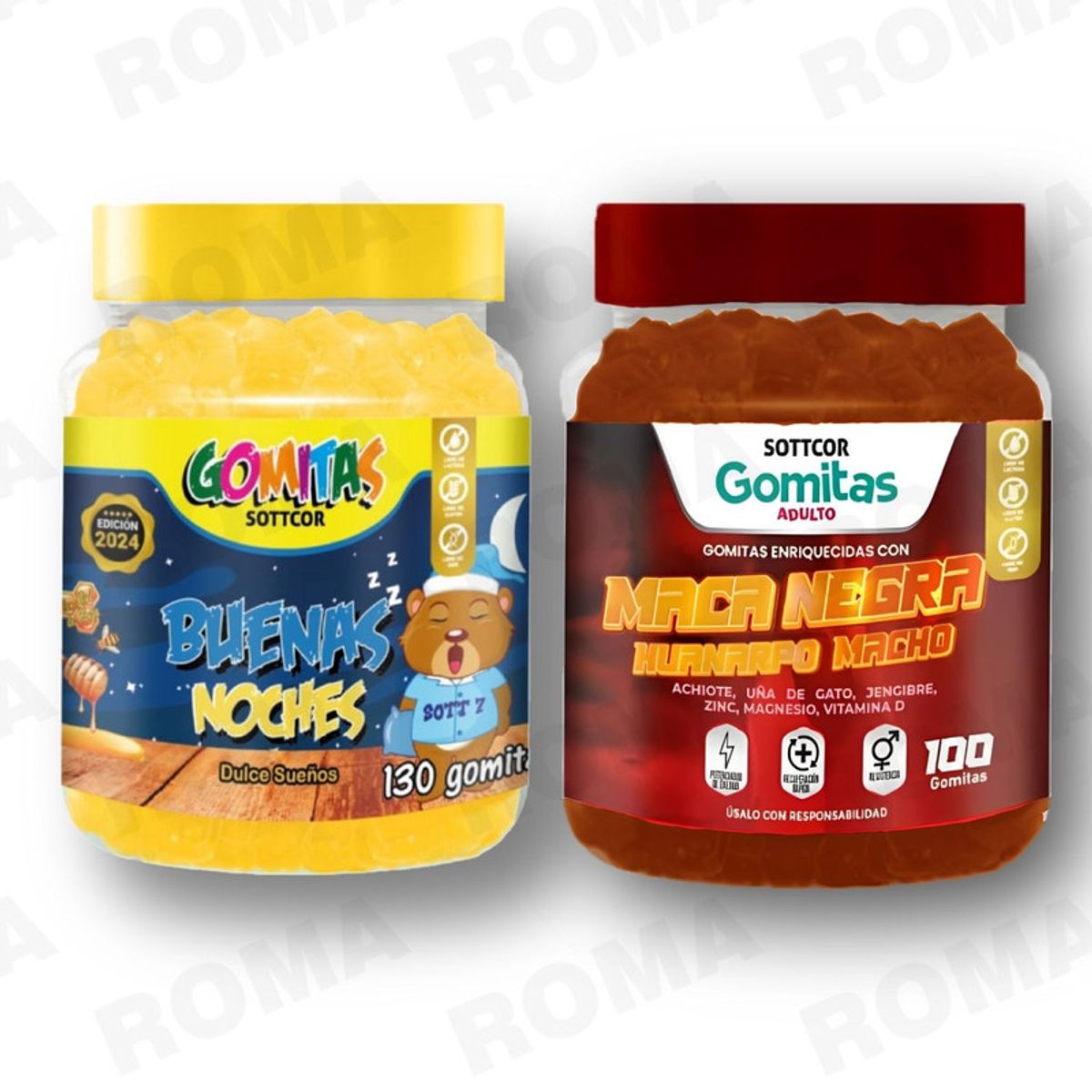 GENERICO - PACK 2 GOMITAS BUENAS NOCHES NIÑOS 130UND + GOMITAS MACA NEGRA 100UND