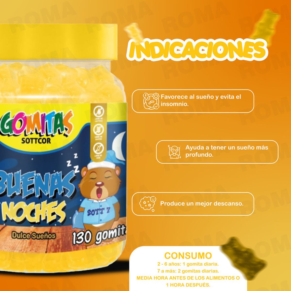 GENERICO - PACK 2 GOMITAS BUENAS NOCHES NIÑOS 130UND + GOMITAS MACA NEGRA 100UND