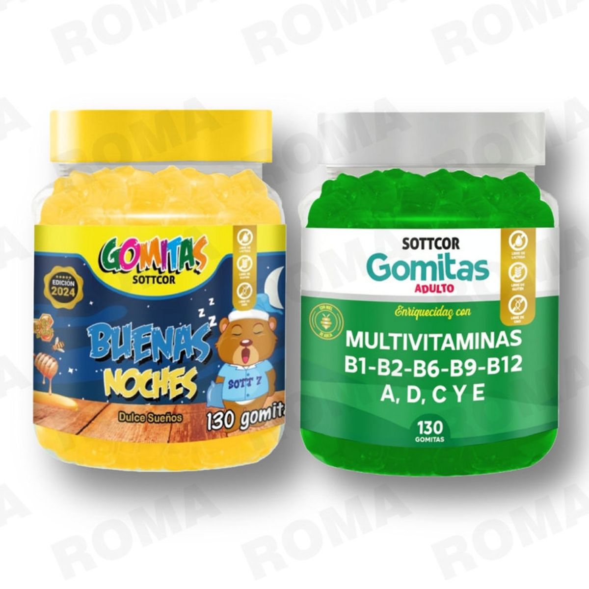 GENERICO - PACK 2 GOMITAS BUENAS NOCHES NIÑOS + MULTIVITAMINAS ADULTOS 260 UND