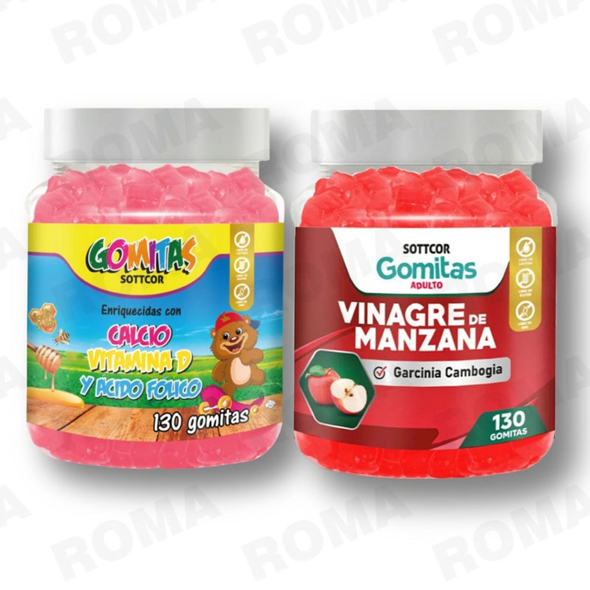 GENERICO - PACK 2 GOMITAS CALCIO NIÑOS 130UND + VINAGRE DE MANZANA 130UND