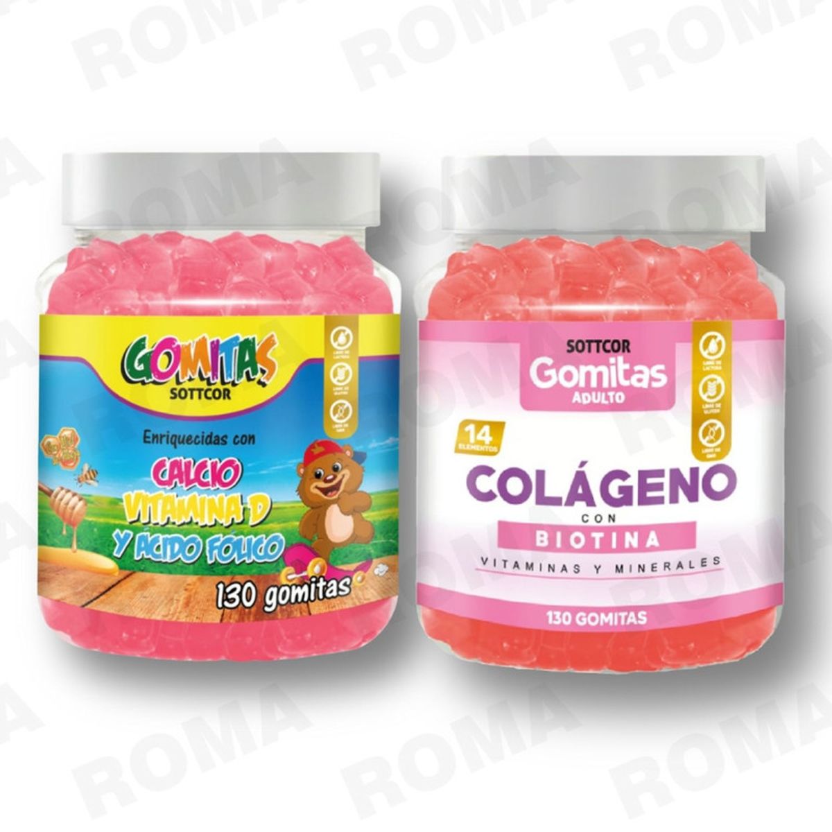 GENERICO - PACK 2 GOMITAS CALCIO NIÑOS 130UND + COLAGENO ADULTOS 130UND