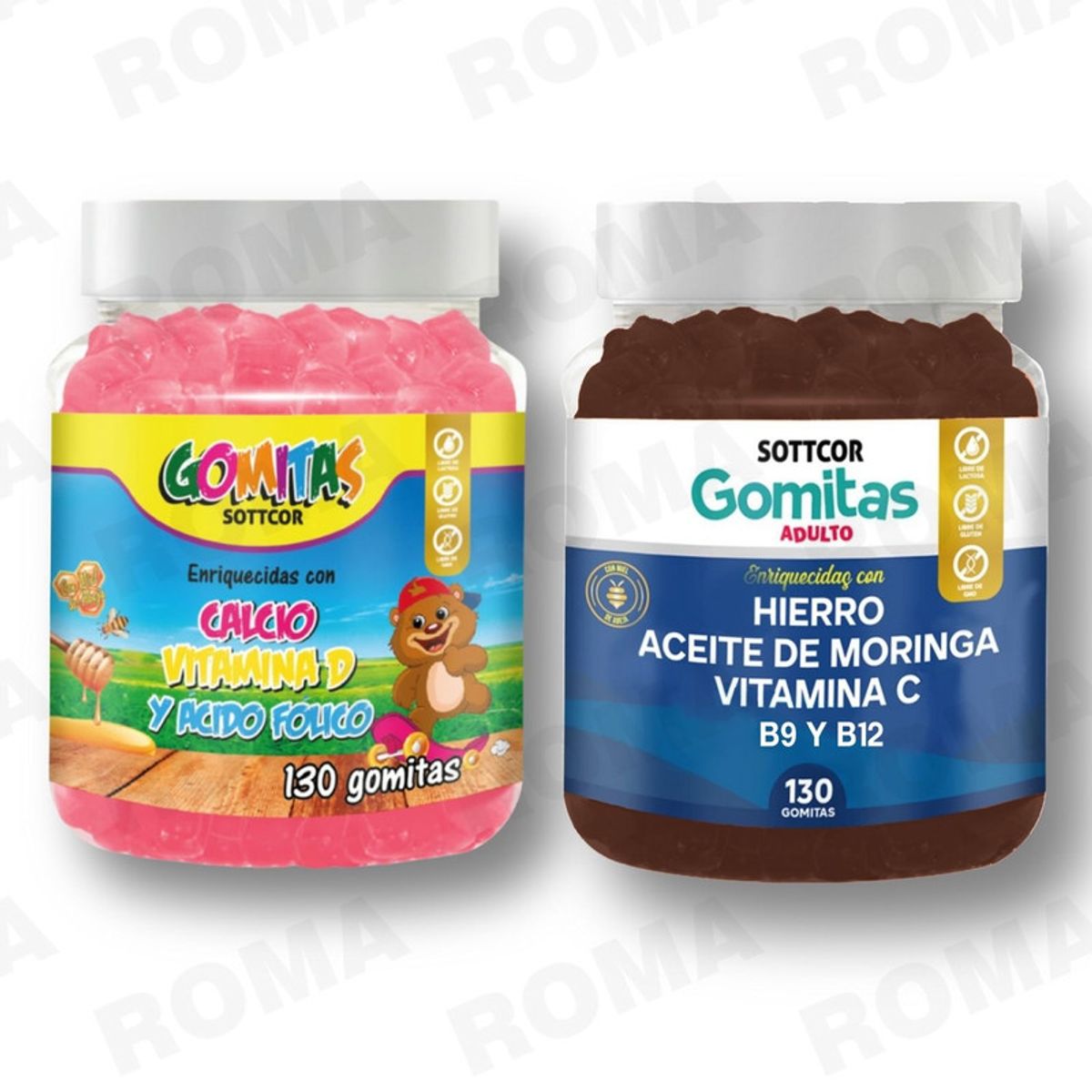 GENERICO - PACK 2 GOMITAS CALCIO NIÑOS + HIERRO ADULTOS 260 UND