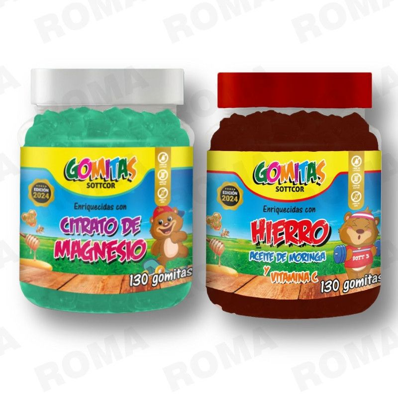 GENERICO - PACK 2 GOMITAS CITRATO DE MAGNESIO NIÑOS + HIERRO NIÑOS 260 UND