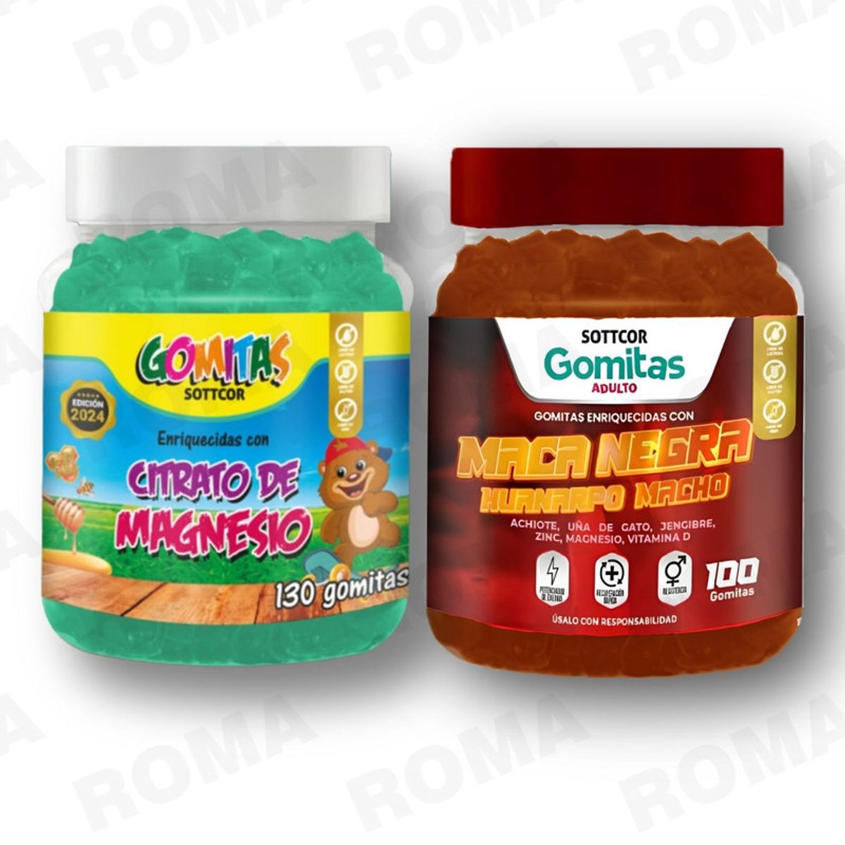 GENERICO - PACK 2 CITRATO DE MAGNESIO NIÑOS 130UND + GOMITAS MACA NEGRA 100UND