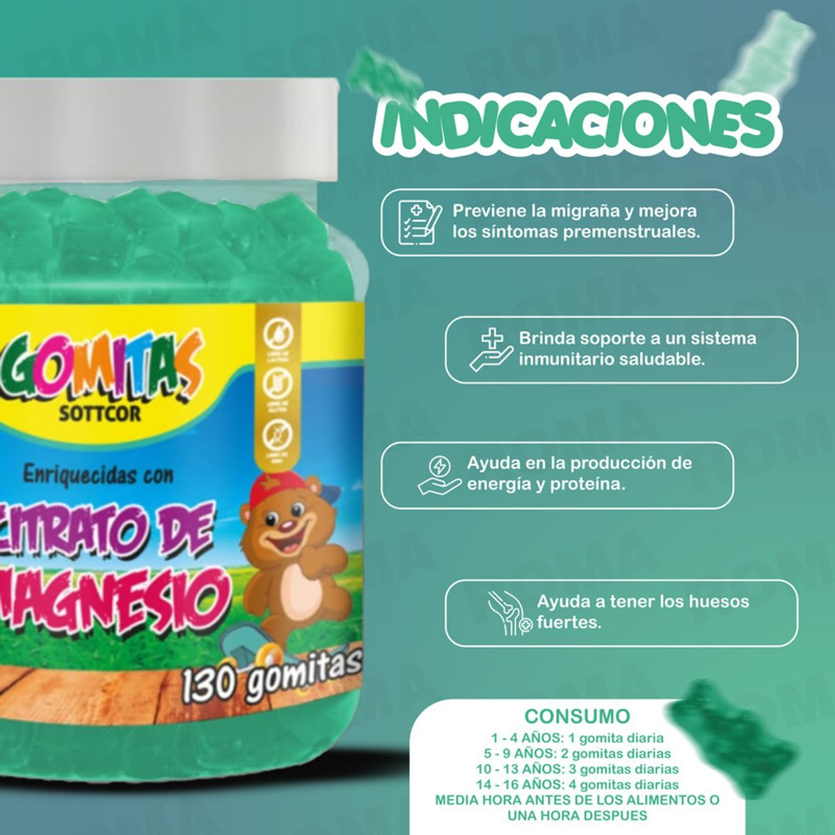 GENERICO - PACK 2 CITRATO DE MAGNESIO NIÑOS + GOMITAS VALERIANA ADULTOS 260UND