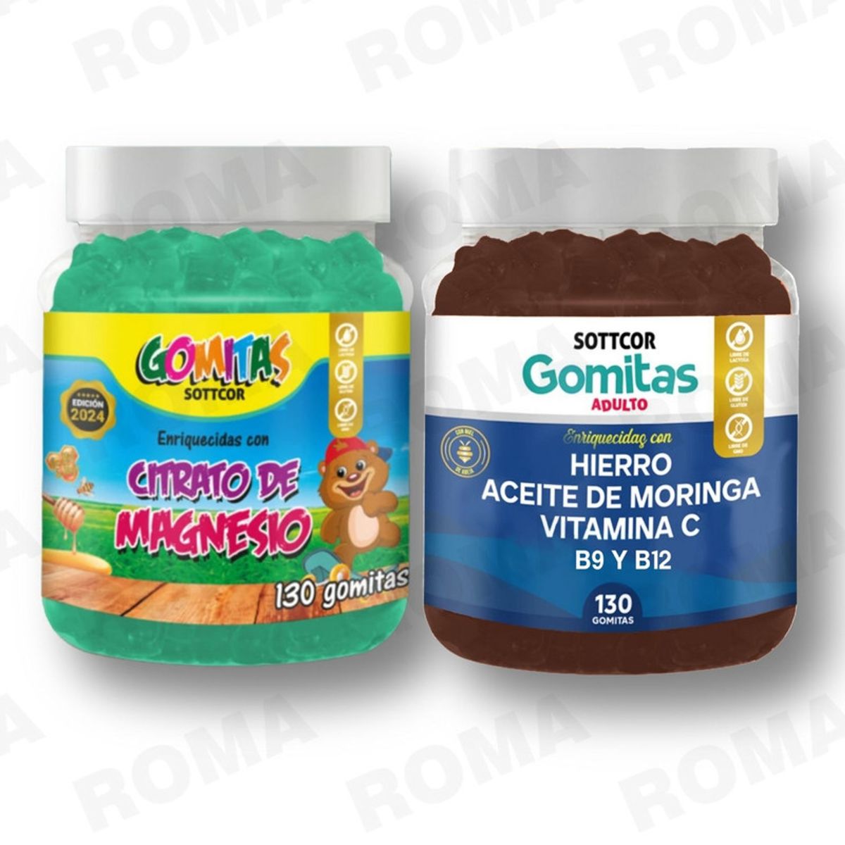 GENERICO - PACK 2 GOMITAS CITRATO DE MAGNESIO NIÑOS + HIERRO ADULTOS 260 UND
