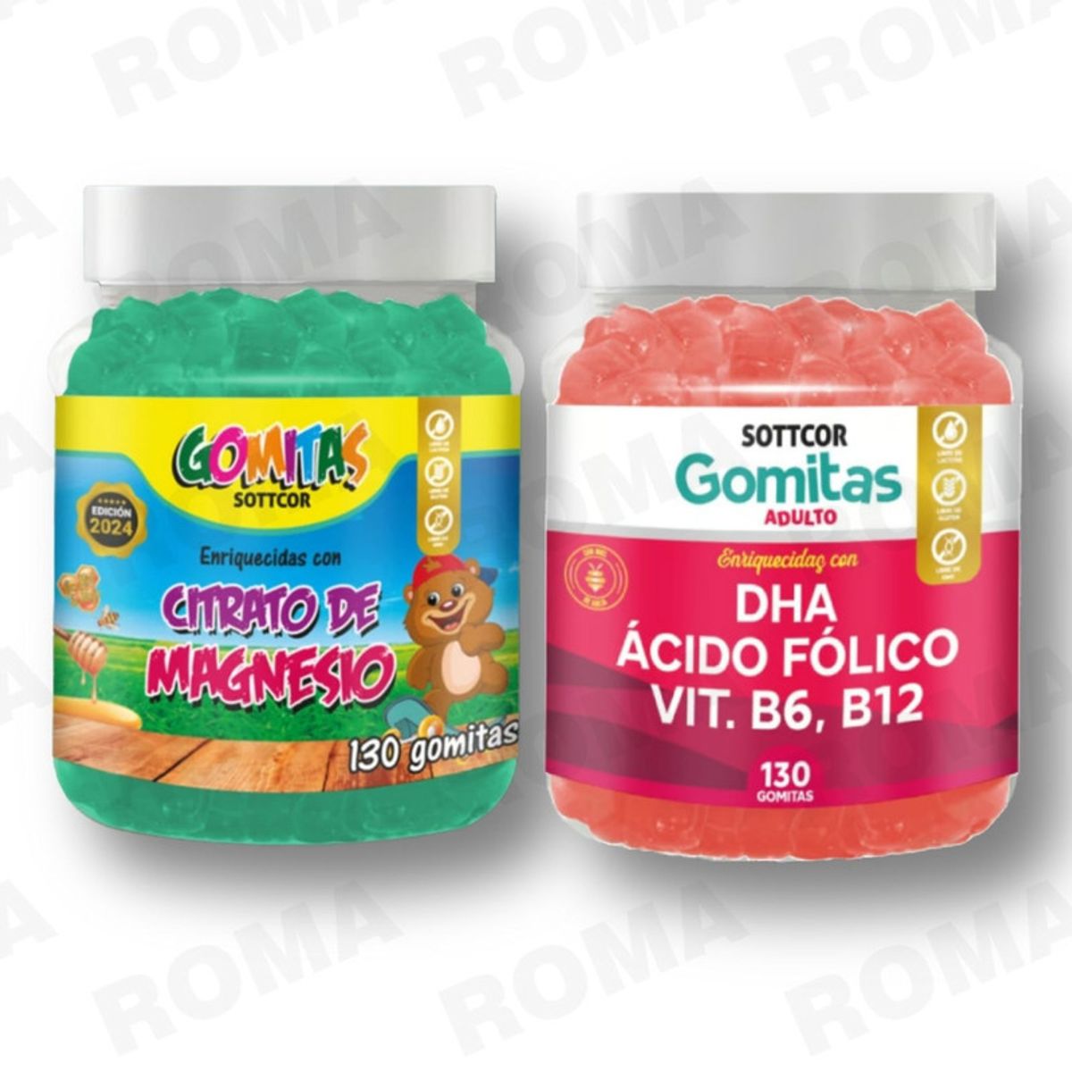 GENERICO - PACK 2 GOMITAS CITRATO DE MAGNESIO NIÑOS + DHA ACIDO FOLICO 260 UND