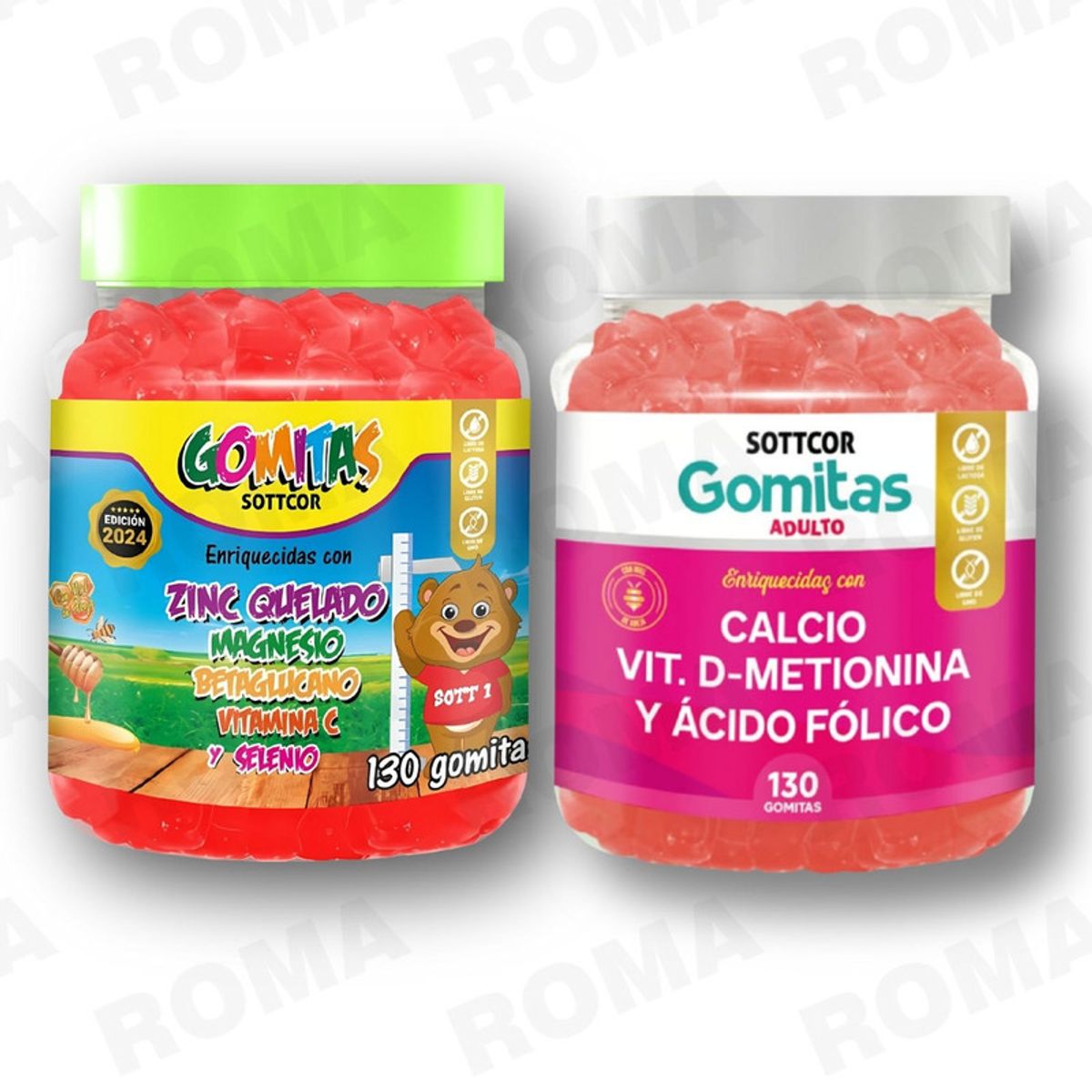 GENERICO - PACK 2 GOMITAS ZINC QUELADO NIÑOS  + CALCIO ADULTOS 130 UND