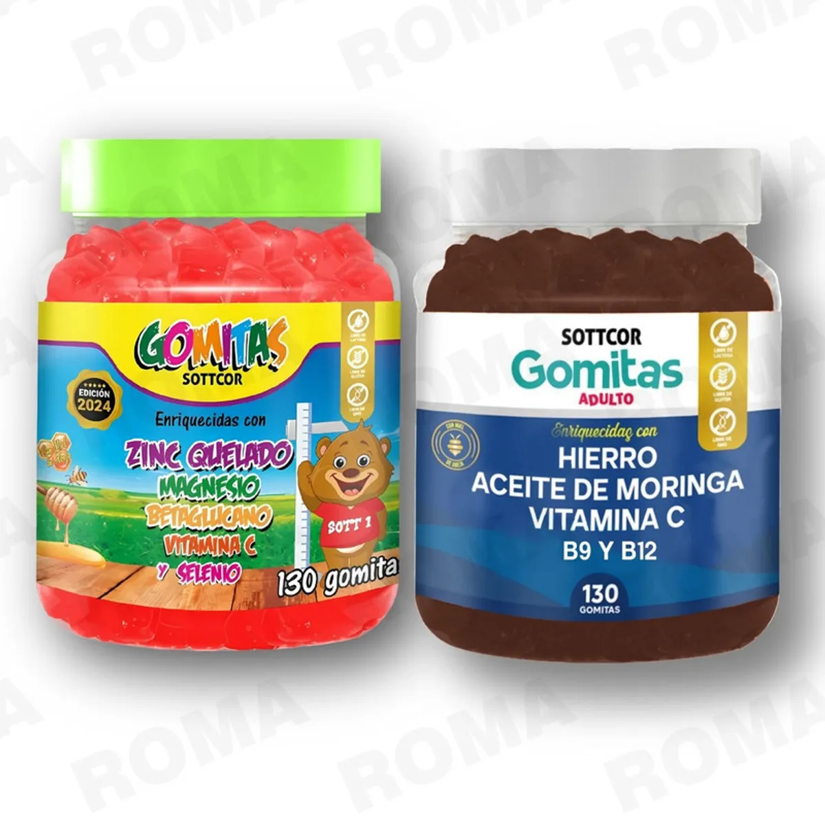 GENERICO - PACK 2 GOMITAS ZINC QUELADO NIÑOS  + HIERRO ADULTOS 260 UND