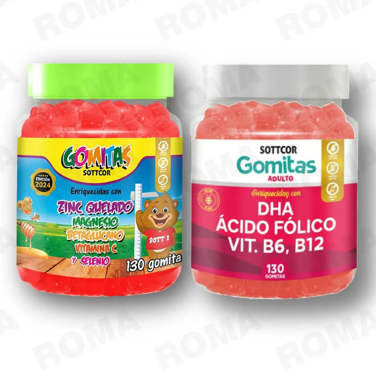 GENERICO - PACK 2 GOMITAS ZINC QUELADO NIÑOS  + DHA ACIDO FOLICO 260 UND