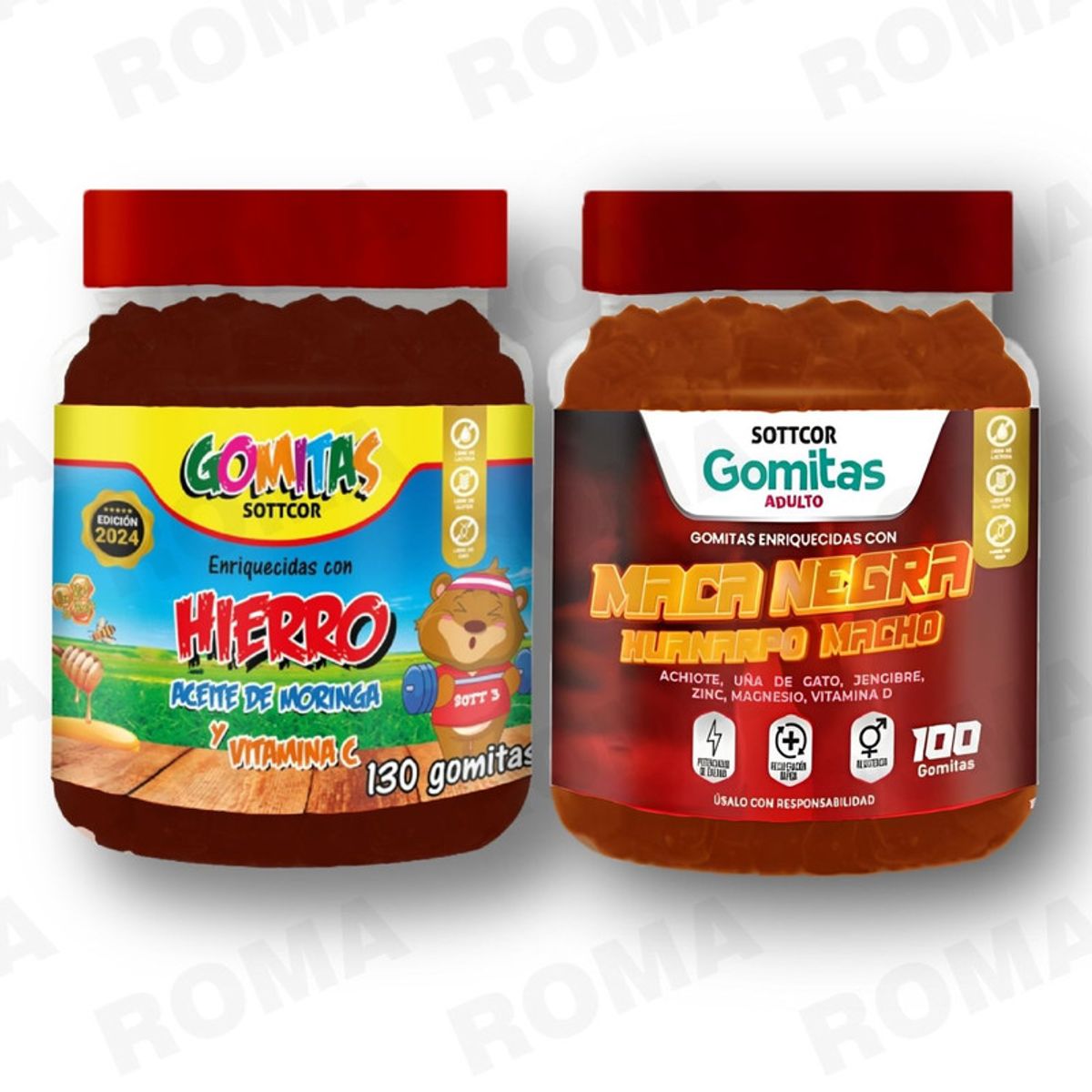 GENERICO - PACK 2 GOMITAS HIERRO NIÑOS + GOMITAS MACA NEGRA 100 UND