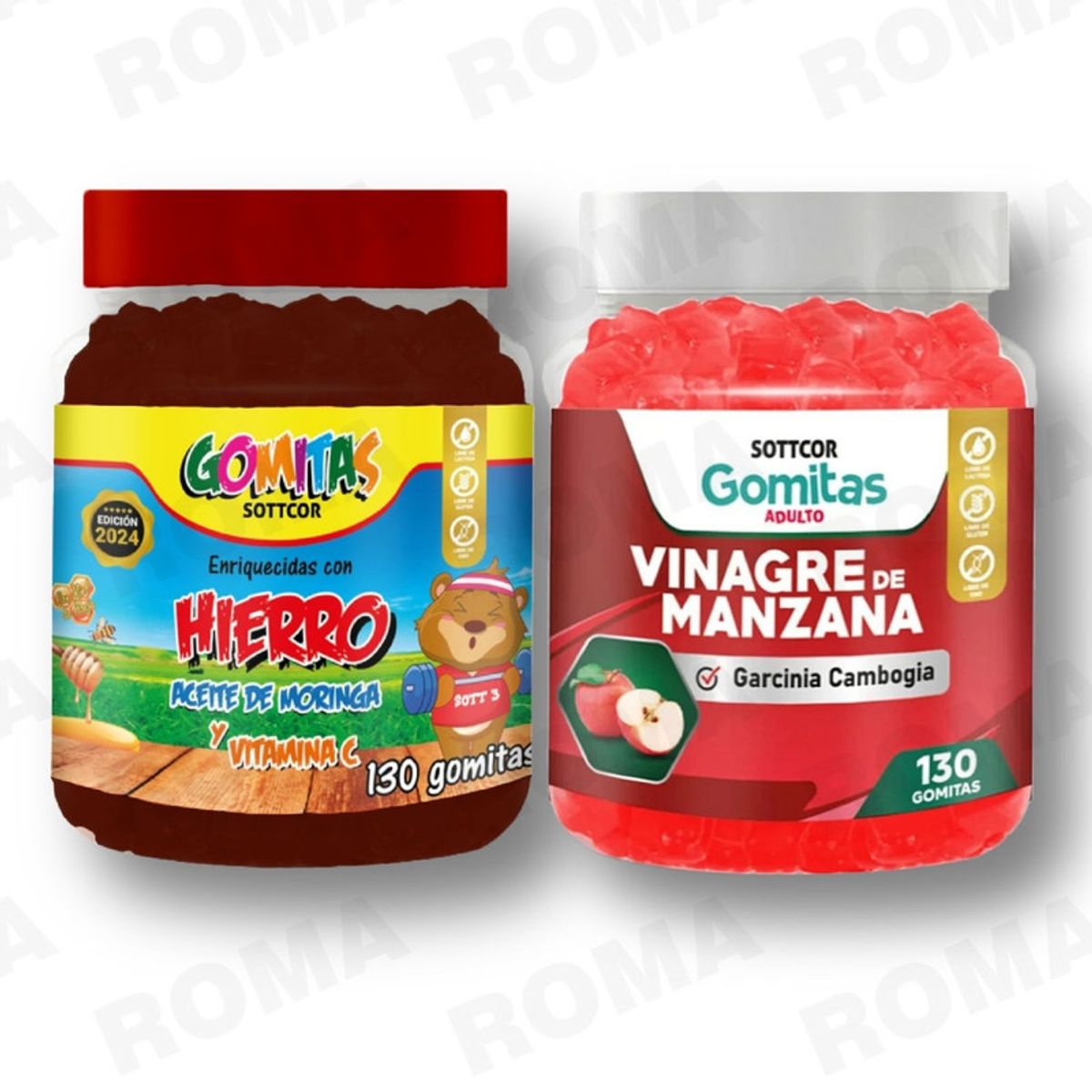 GENERICO - PACK 2 GOMITAS HIERRO NIÑOS  + VINAGRE DE MANZANA 300 UND