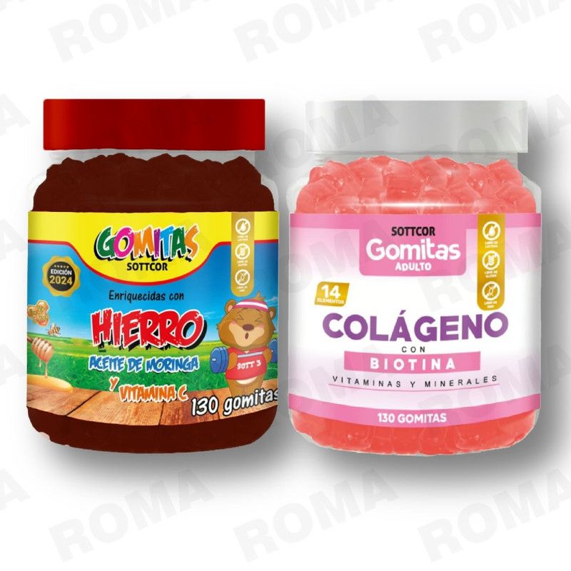 GENERICO - PACK 2 GOMITAS HIERRO NIÑOS  + COLAGENO ADULTOS 130 UND