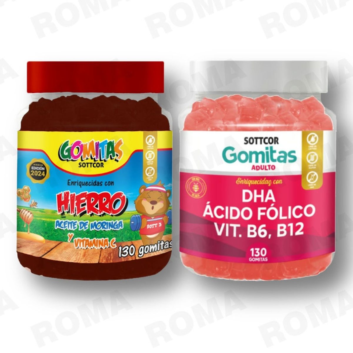 GENERICO - PACK 2 GOMITAS HIERRO NIÑOS  + DHA ACIDO FOLICO 260 UND