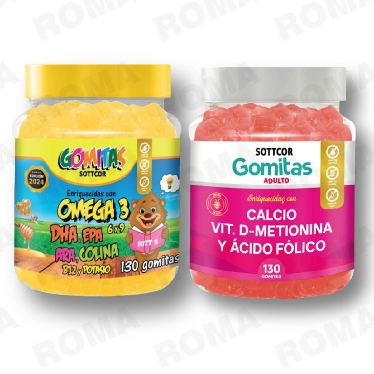 GENERICO - PACK 2 GOMITAS OMEGA 3 NIÑOS  + CALCIO ADULTOS 130 UND