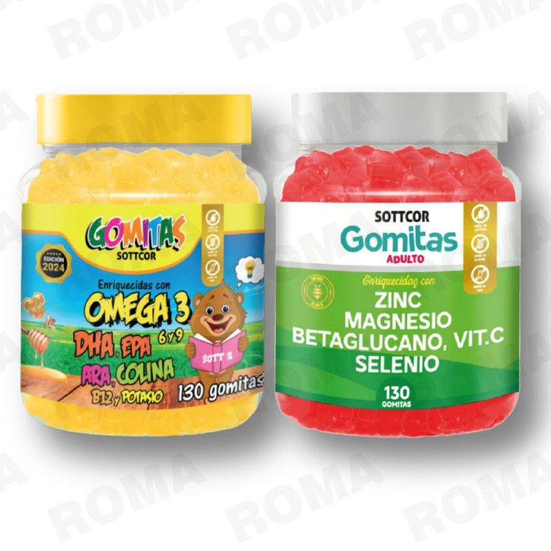 GENERICO - PACK 2 GOMITAS OMEGA 3 NIÑOS + ZINC ADULTO 260 UND