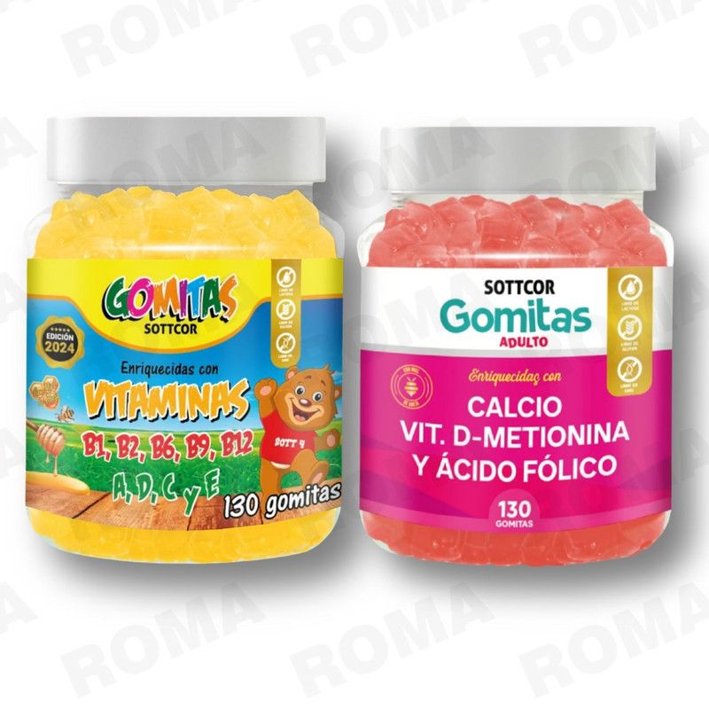 GENERICO - PACK 2 GOMITAS VITAMINAS PARA NIÑOS + CALCIO ADULTOS 130 UND