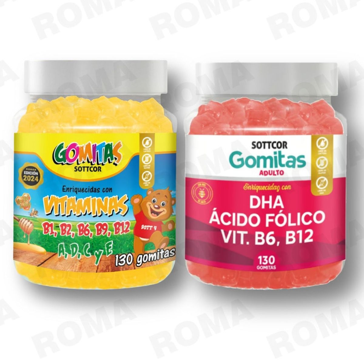 GENERICO - PACK 2 GOMITAS VITAMINAS PARA NIÑOS + DHA ACIDO FOLICO 260 UND