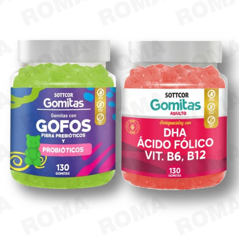 GENERICO - PACK 2 GOMITAS GOFOS PARA NIÑOS + DHA ACIDO FOLICO 260 UND