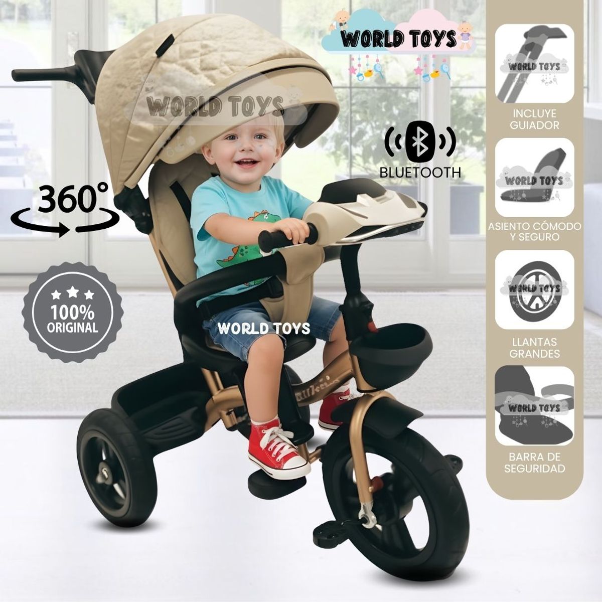 KIDS - Triciclo Guiador Giratorio «MAXUS» Beige