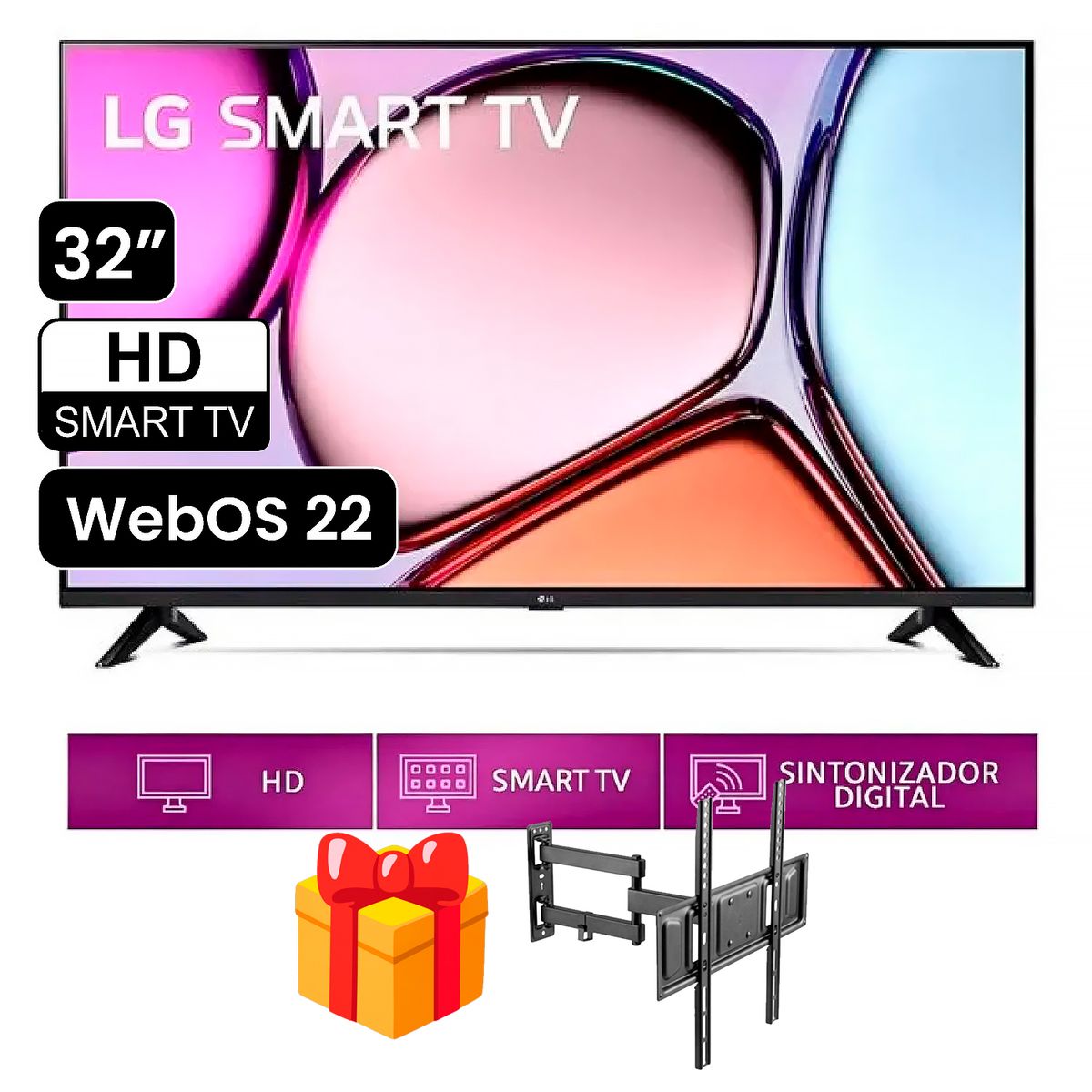 LG - Televisor LG 32 Pulg. LED Smart TV HD con Thinq AI 32LQ600BPSA + Rack movil