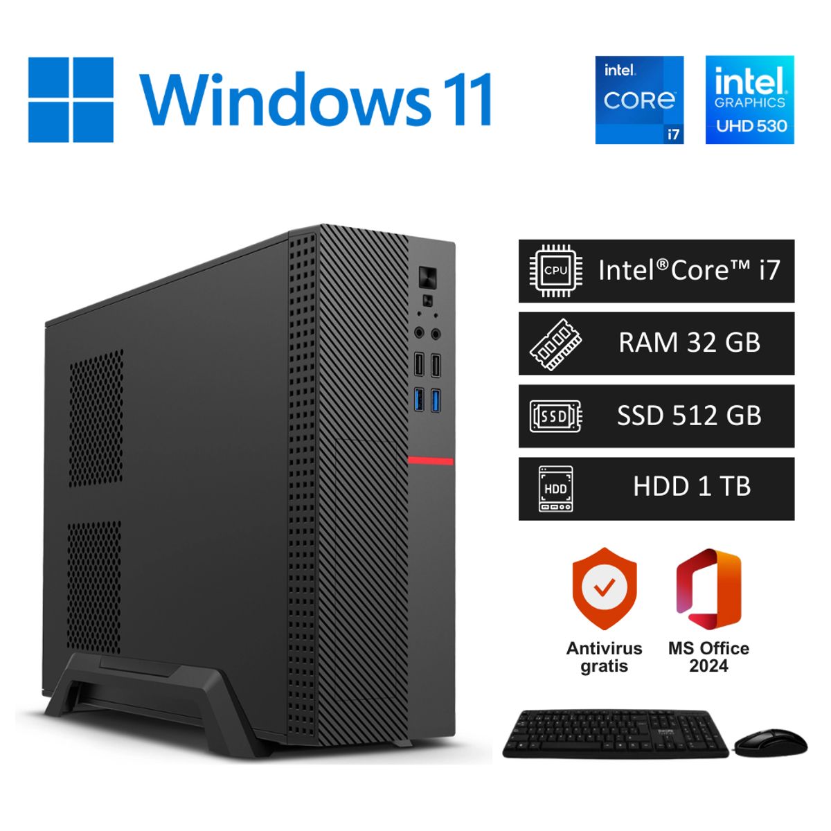 INTEL - Computadora PC Intel Core i7 4,00 GHz 32GB RAM SSD 512GB + HDD 1TB