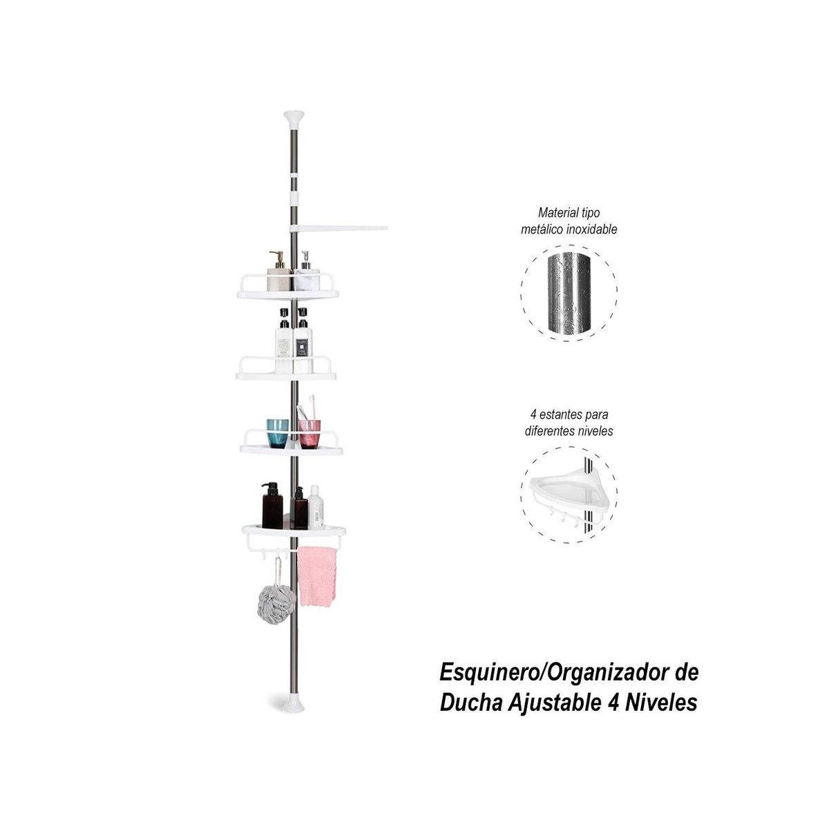 GENERICO - Esquinero/Organizador de Ducha Ajustable 4 Niveles