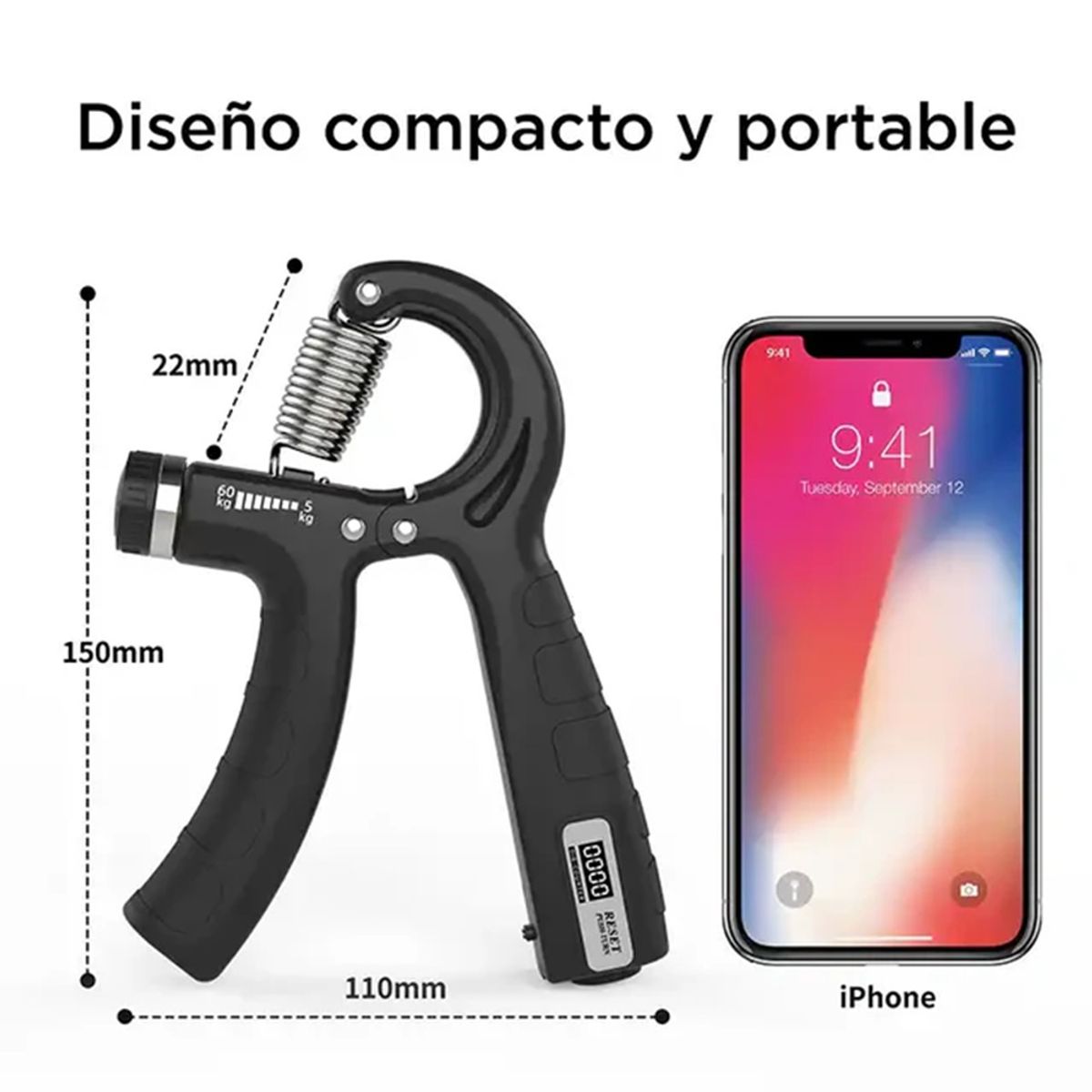 PROIRON - Ejercitador de mano Hand Grip con pantalla digital Negro con Gris