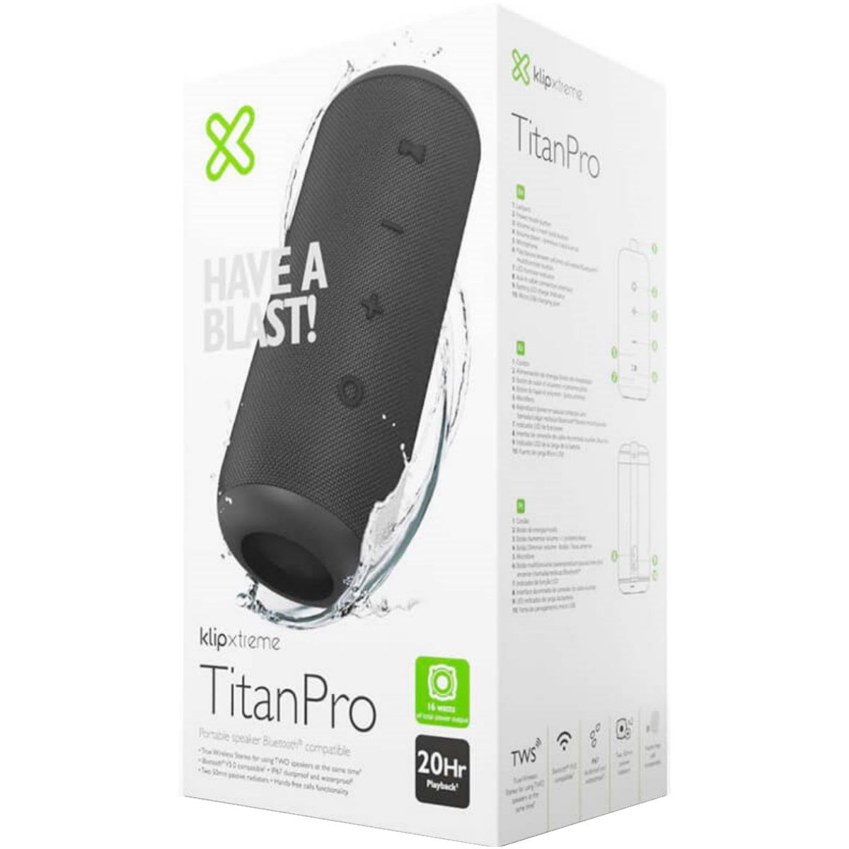 KLIPXTREME - KLIPXTREME - PARLANTE BLUETOOTH PORTATIL - TITAN PRO NEGRO