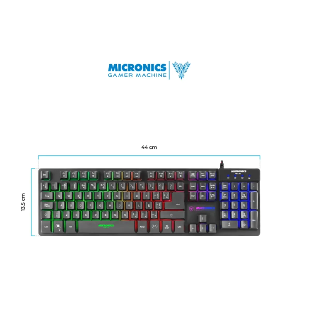 MICRONICS - Kit Gamer Teclado Rainbow y Mouse RGB USB NEON MIC GT1000 MICRONICS