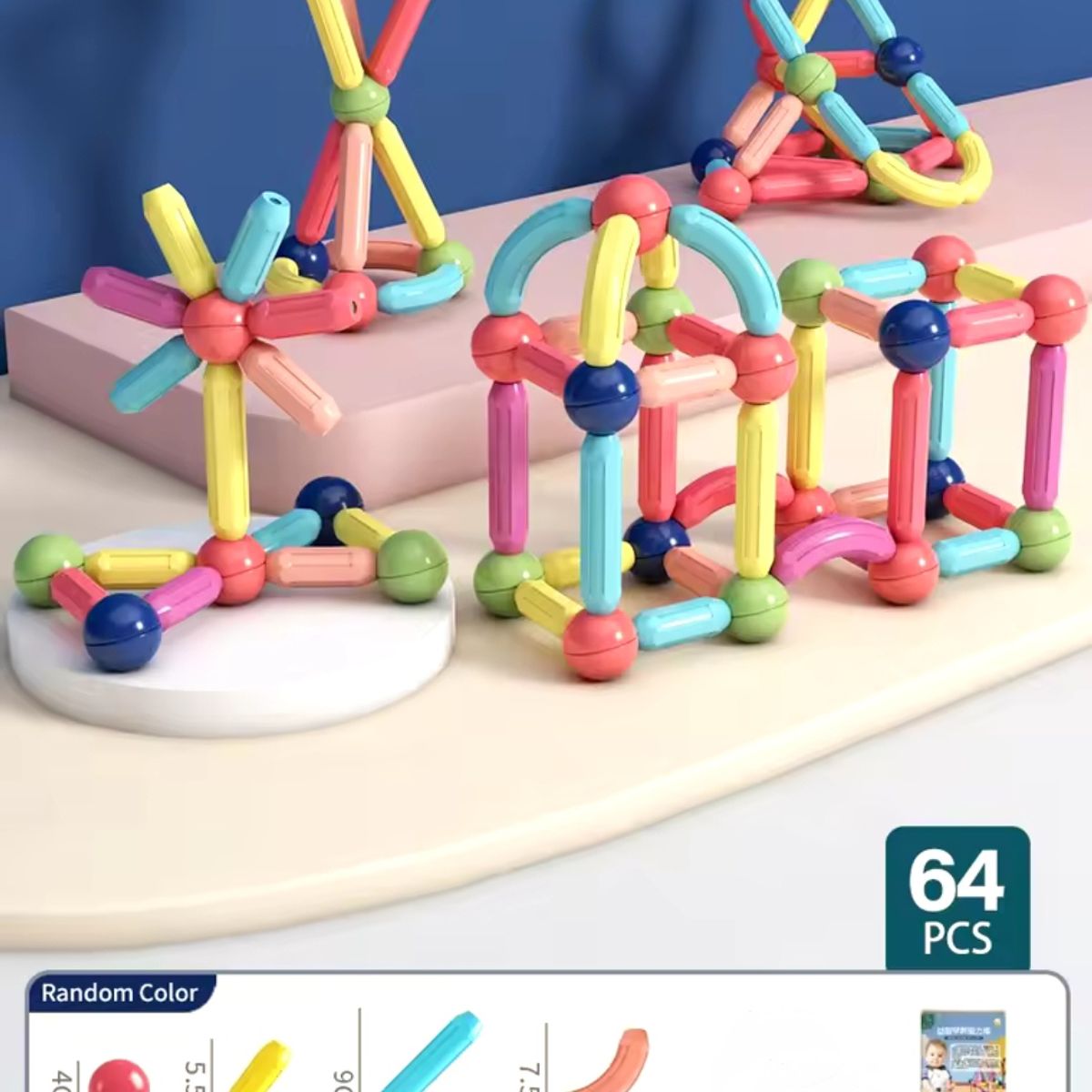 GENERICO - Bloques de construcción imantados - Palos magnéticos 64 piezas