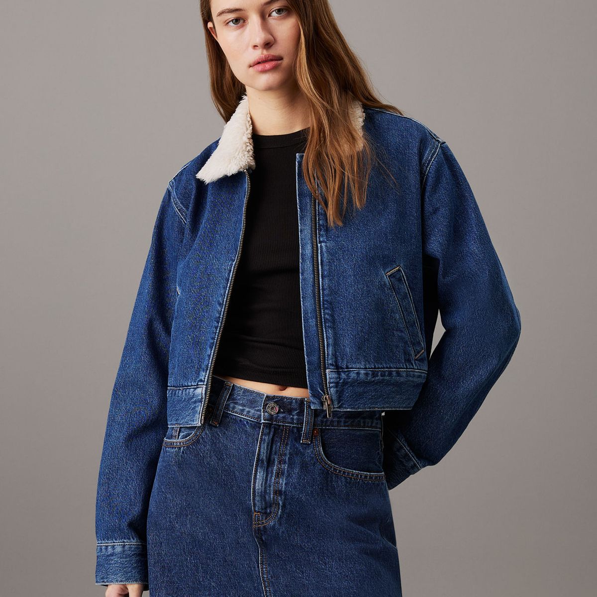 CALVIN KLEIN - CASACA DENIM ZIP JACKET SHERPA