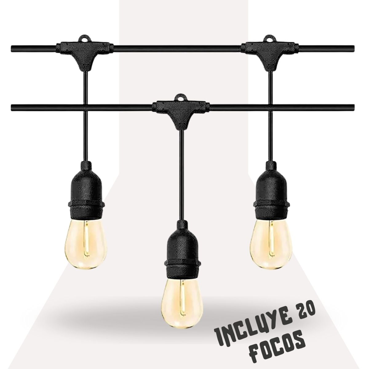 GENERICO - Guirnalda para Exterior 5M x 10 Focos Impermeable Vintage Cable Grueso