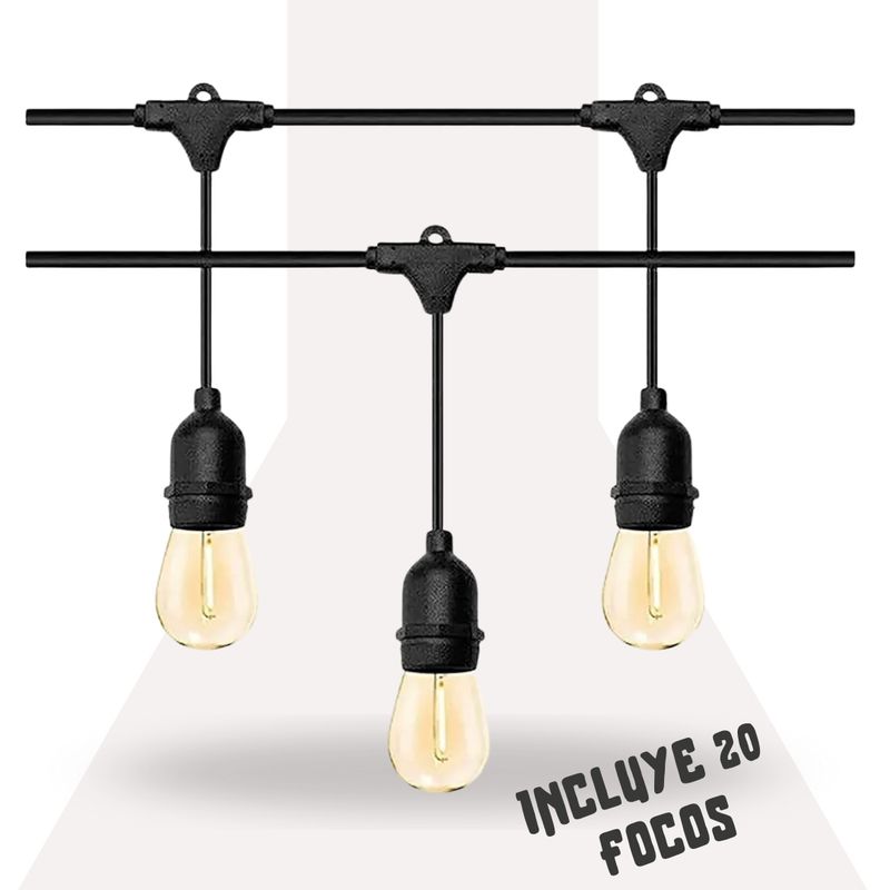 GENERICO - Guirnalda para Exterior 10M x 20 Focos Impermeable Vintage Cable Grueso