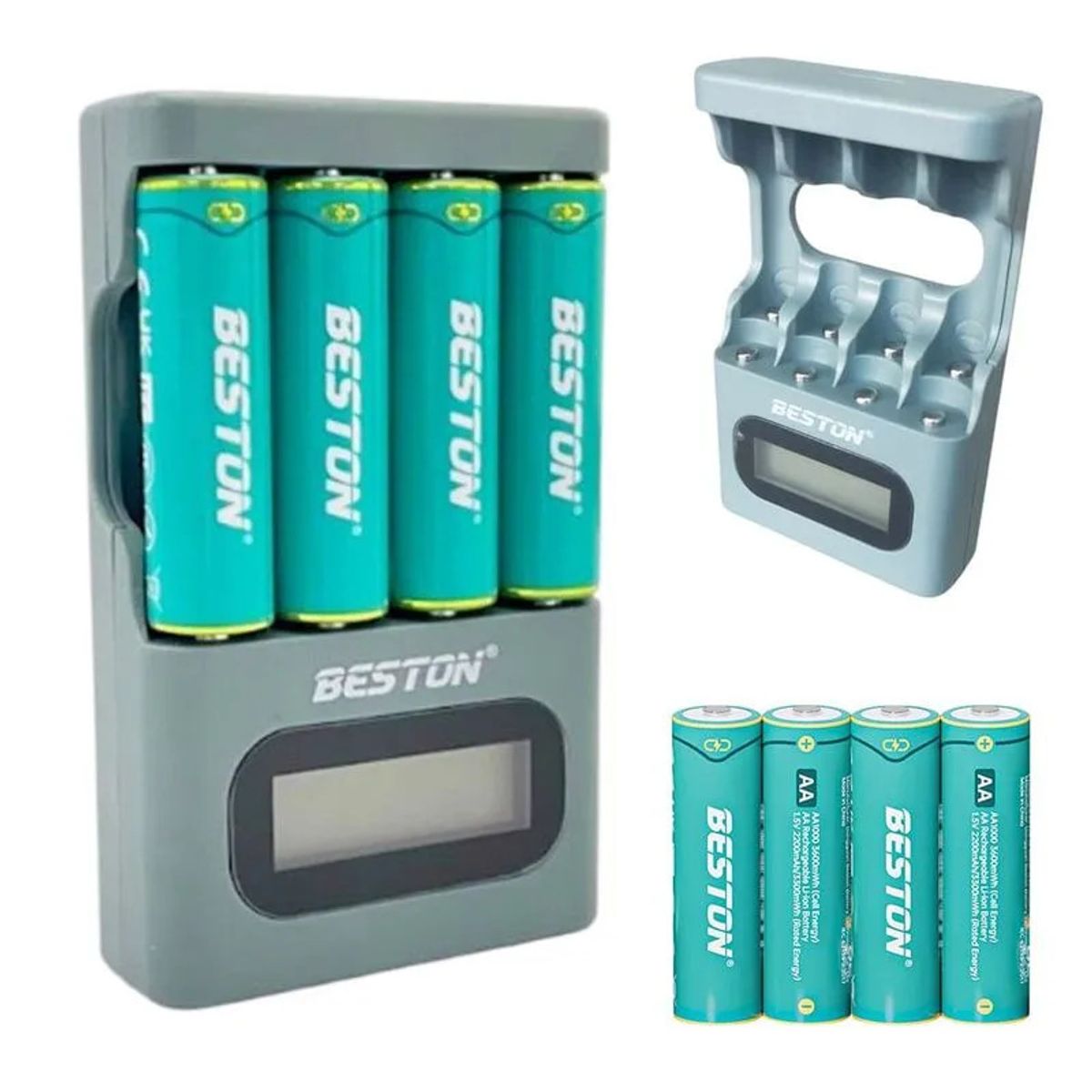 BESTON - Pila AA Litio x4 Recargable 2200mAh 1000 Ciclos + Cargador LION
