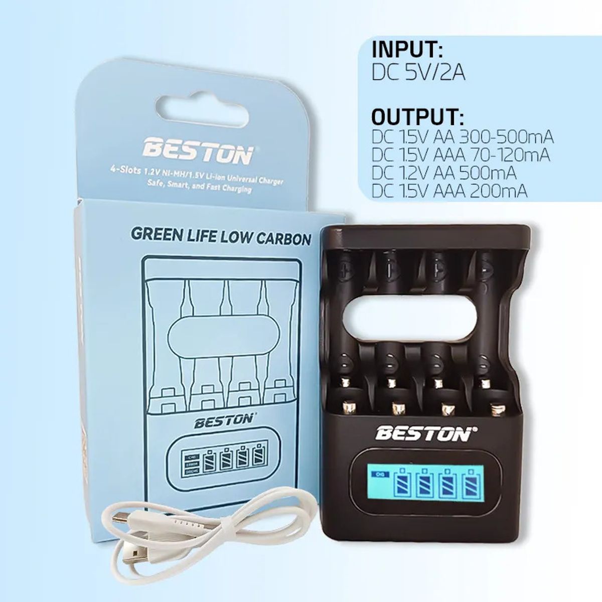 BESTON - Pila AA Litio x4 Recargable 2200mAh 1000 Ciclos + Cargador LION