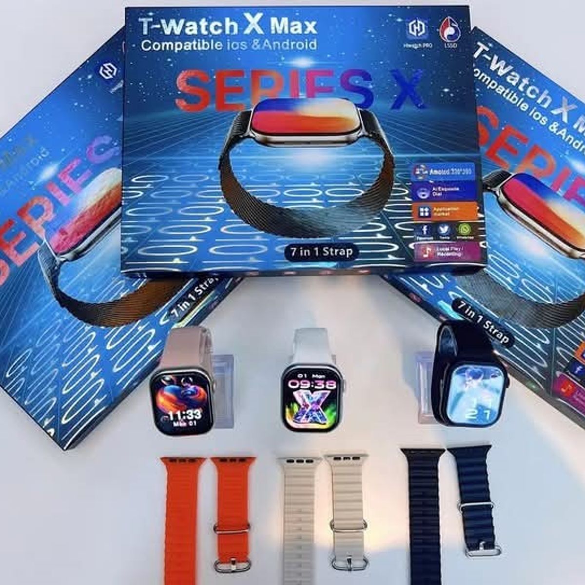 GENERICO - Smartwatch T-Watch X Max Serie 10 -  7 Correas Plateado