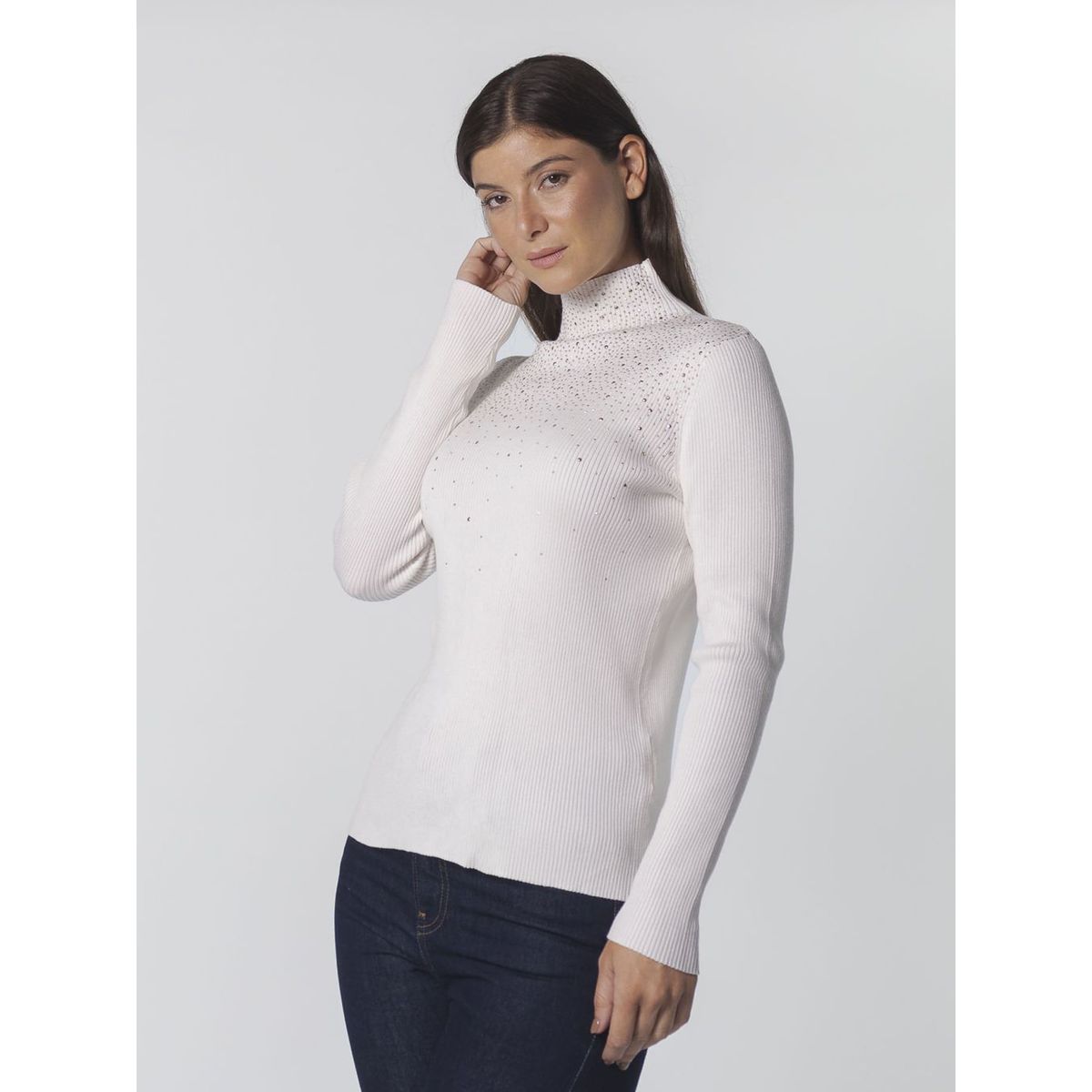 CALVIN KLEIN - SWEATER STUDED MOCK NECK