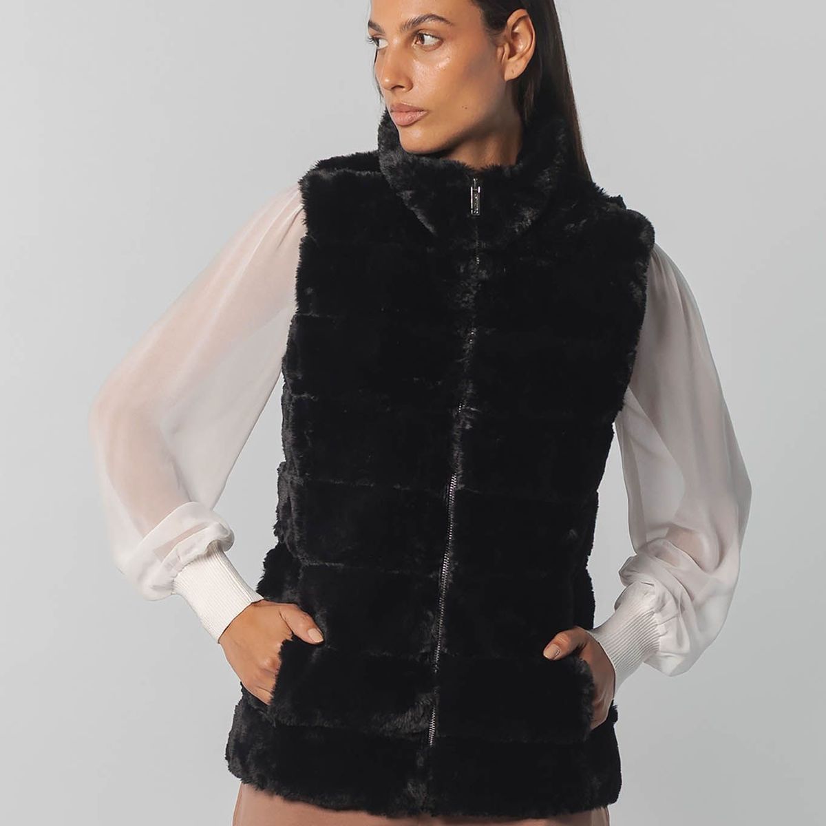 CALVIN KLEIN - CHALECO FAUX FUR ZIP UP VEST