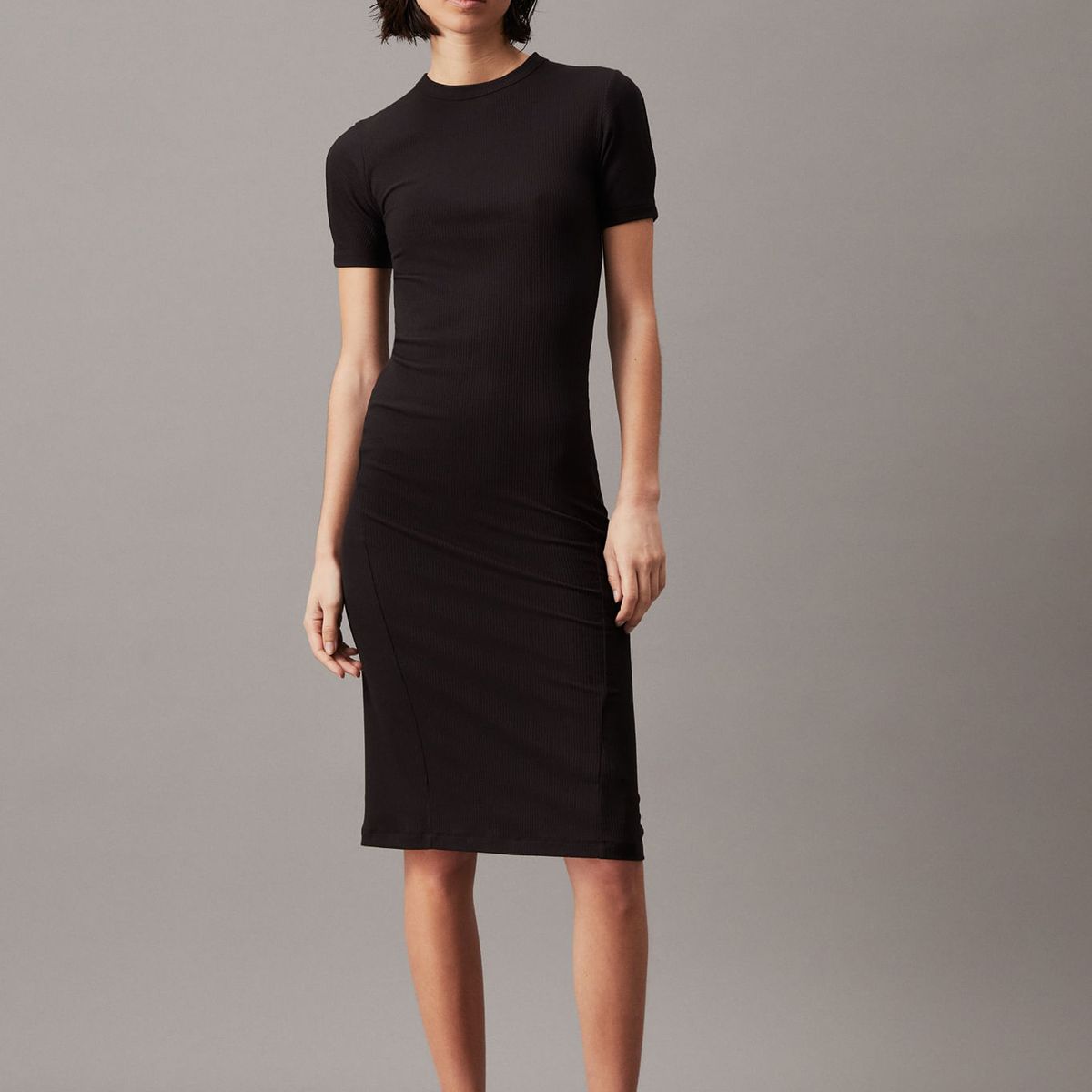 CALVIN KLEIN - VESTIDO MODAL RIB SLIT DETAIL MIDI DRE